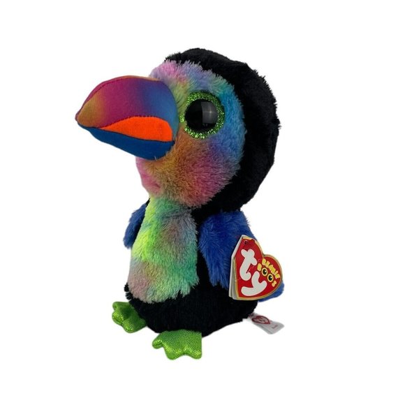 Ty Beanie Boos Beaks Toucan Bird 7" Plush Stuffed Toy Green Glitter Eyes w/Tags - Picture 1 of 9